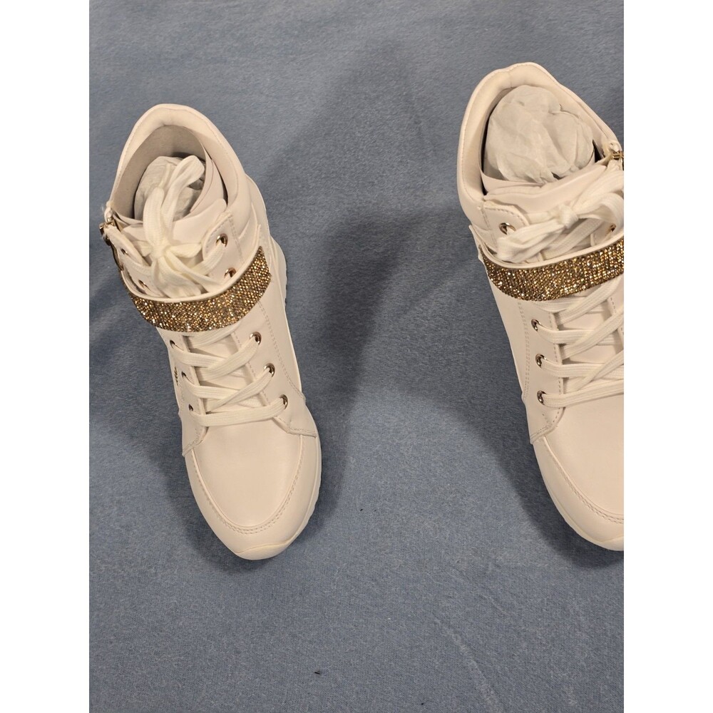 JustFab Women’s /White High Top Wedge Sneakers Lace Up Side Zip Solid 6.5